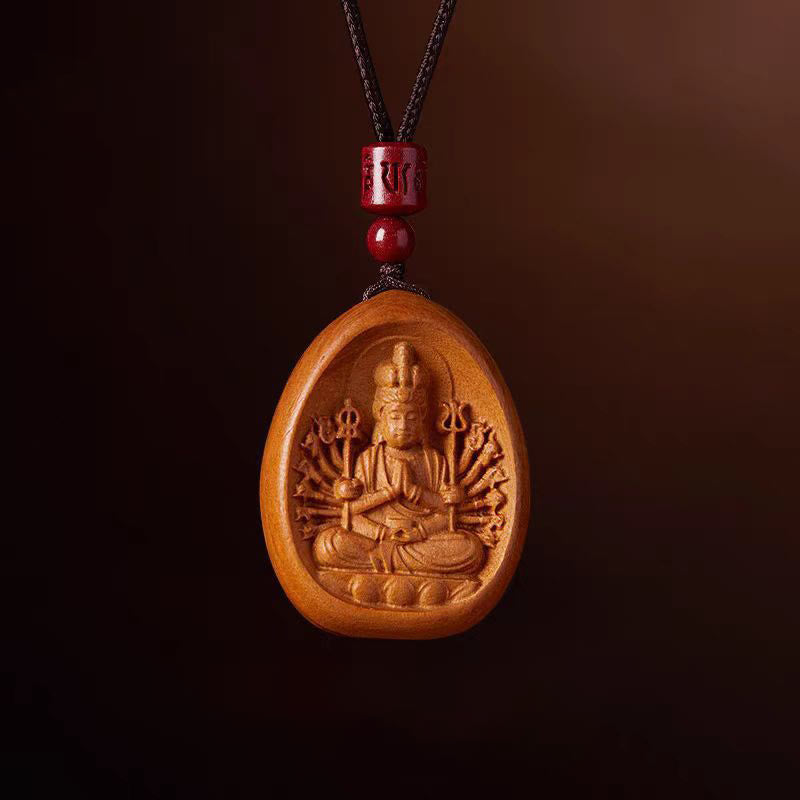 KarmaRipple's Peach Wood Cinnabar Om Mani Padme Hum Chinese Zodiac Black String Pendant Pendants p29