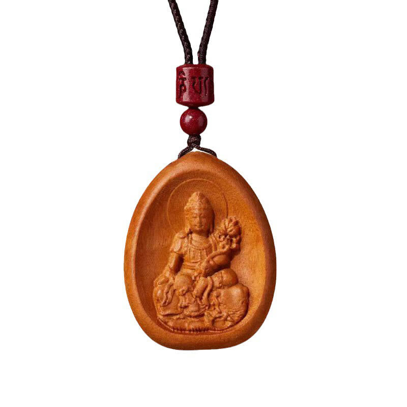 KarmaRipple's Peach Wood Cinnabar Om Mani Padme Hum Chinese Zodiac Black String Pendant Pendants p26