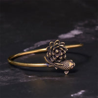 KarmaRipple's Lotus Flower Koi Fish Bronze Brass Enlightenment Fortune Bracelet Bangle