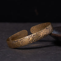 KarmaRipple's Dragon And Phoenix Playing With A Pearl Carved Bronze Brass Fortune Protection Bracelet Bangle