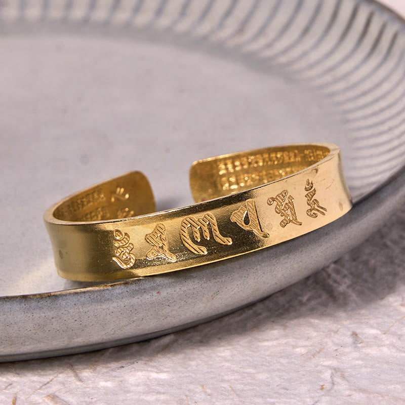 KarmaRipple's Six True Words 'om Mani Padme Hum' Heart Sutra Bronze Brass Inner Peace Cuff Bracelet Bangle p9