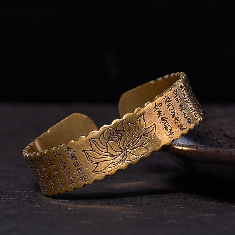 KarmaRipple's Heart Sutra Lotus Flower Bronze Brass Peace Enlightenment Cuff Bracelet Bangle p14