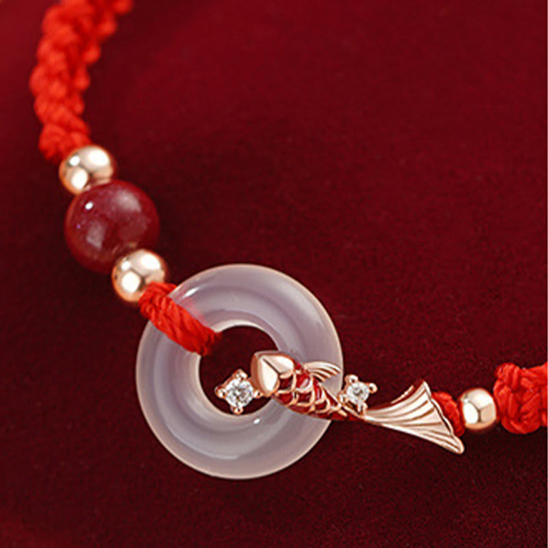 KarmaRipple's Handmade Chalcedony Peace Buckle Koi Fish 925 Sterling Silver Woven String Positive Couple's Bracelet p11