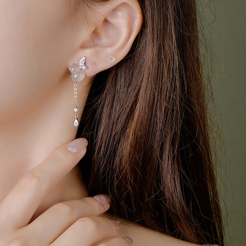 KarmaRipple's Hetian Jade Magnolia Chalcedony 925 Sterling Silver Butterfly Gourd Fortune Earrings p7