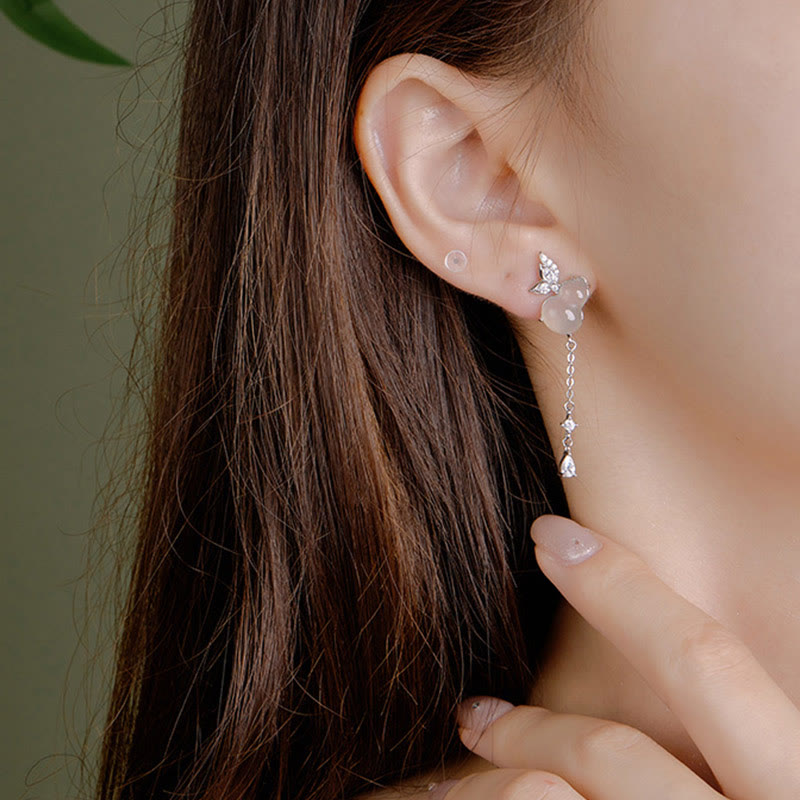 KarmaRipple's Hetian Jade Magnolia Chalcedony 925 Sterling Silver Butterfly Gourd Fortune Earrings p11