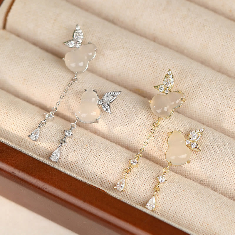 KarmaRipple's Hetian Jade Magnolia Chalcedony 925 Sterling Silver Butterfly Gourd Fortune Earrings p5