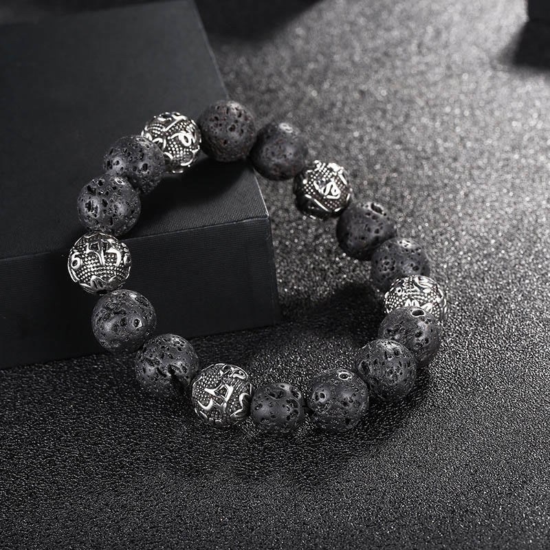 KarmaRipple's Authentic Lava Rock Tiger Eye Titanium Steel Six-True-Words Om Mani Padme Hum Balancing Bracelet p1