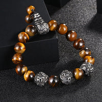 KarmaRipple's Authentic Tiger Eye Lava Rock Black Obsidian Titanium Steel Six-True-Words Om Mani Padme Hum Protection Bracelet