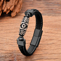 KarmaRipple's Tibetan Dzi Bead Protection Blessings Leather Bracelet