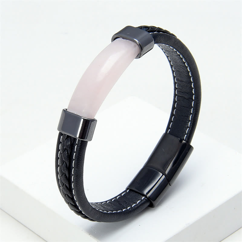 KarmaRipple's Lazurite Tiger Eye Rhodonite Hematite Black Onyx Stone Balance Leather Bracelet p34