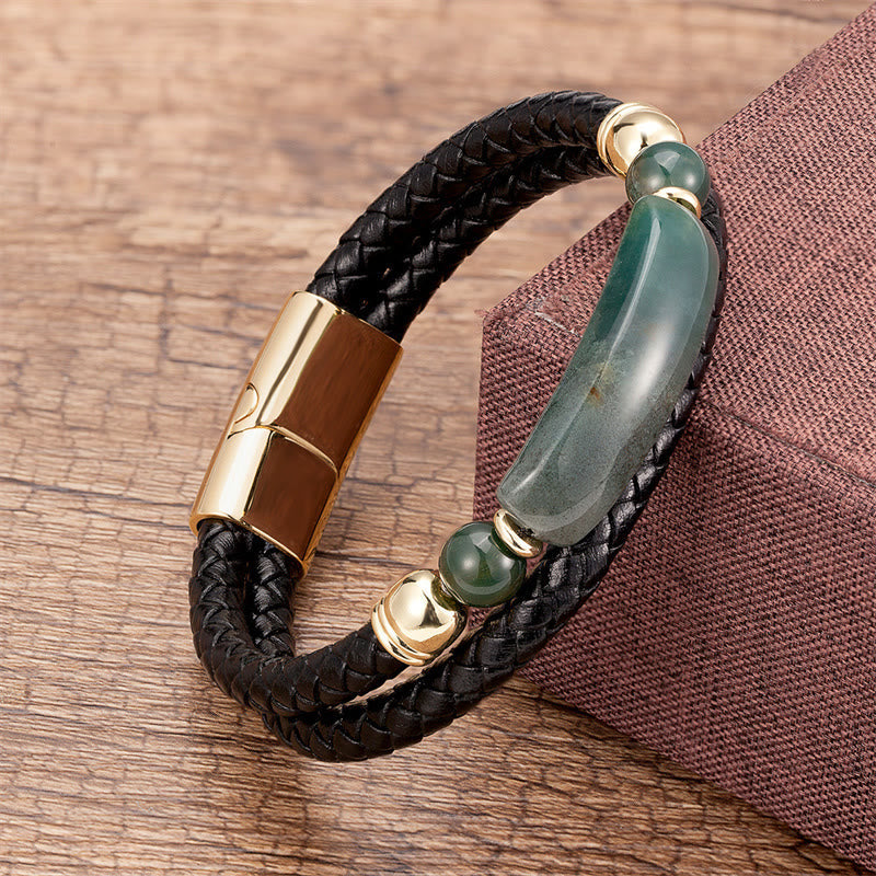 KarmaRipple's Green Aventurine Tiger Eye Green Agate Black Onyx Hematite Stone Fortune Leather Magnetic Buckle Bracelet p5