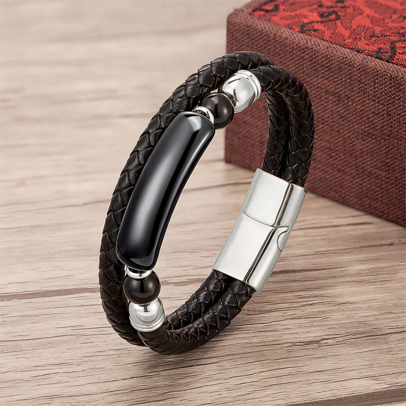 KarmaRipple's Green Aventurine Tiger Eye Green Agate Black Onyx Hematite Stone Fortune Leather Magnetic Buckle Bracelet p66