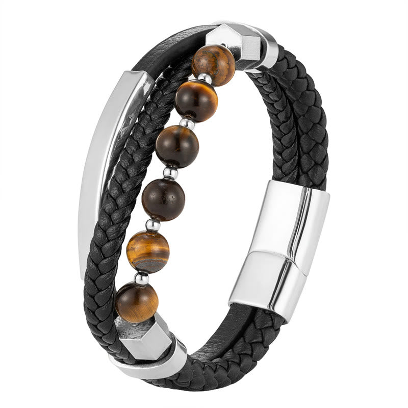KarmaRipple's Tiger Eye Bead Multi-layered Grounding Leather Buckle Bracelet p7