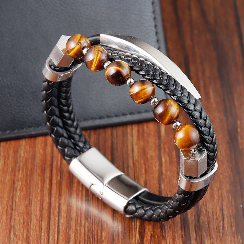KarmaRipple's Tiger Eye Bead Multi-layered Grounding Leather Buckle Bracelet p2