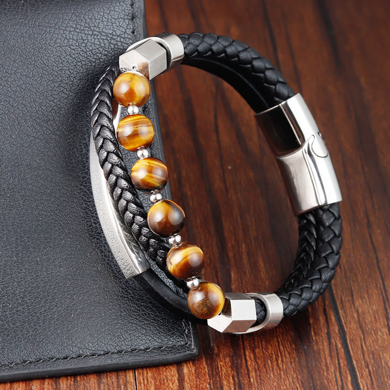 KarmaRipple's Tiger Eye Bead Multi-layered Grounding Leather Buckle Bracelet p10