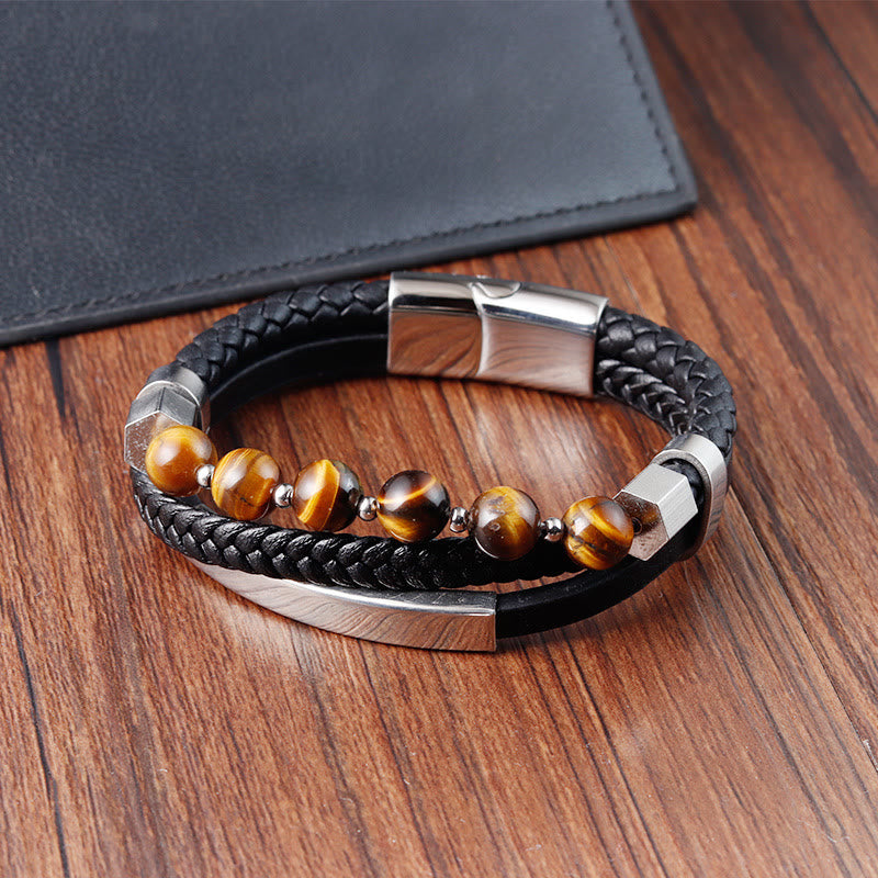 KarmaRipple's Tiger Eye Bead Multi-layered Grounding Leather Buckle Bracelet p6