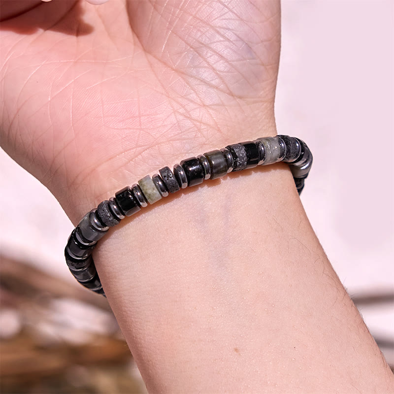 KarmaRipple's Hematite Turquoise Lazurite Lava Rock Black Glitter Stone Support Bracelet p16