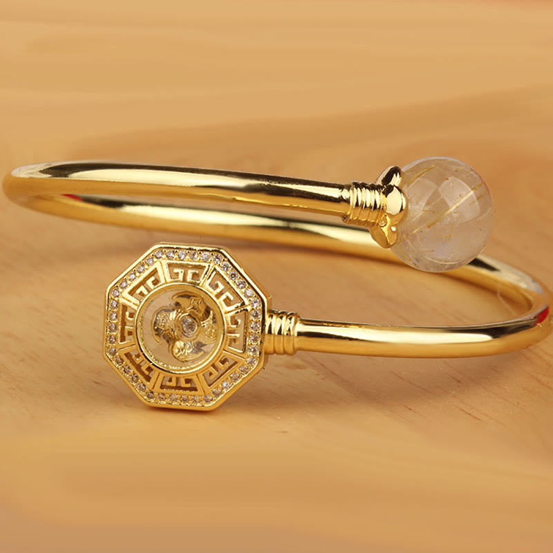 KarmaRipple's Rutilated Quartz Bronze Brass Rotatable Windmill Feng Sheng Shui Qi Courage Bracelet Bangle p13
