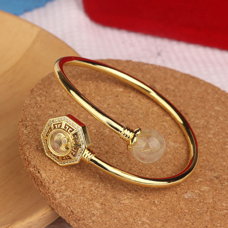 KarmaRipple's Rutilated Quartz Bronze Brass Rotatable Windmill Feng Sheng Shui Qi Courage Bracelet Bangle p17