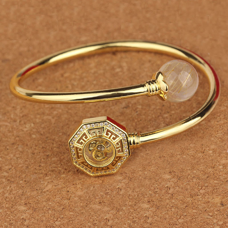 KarmaRipple's Rutilated Quartz Bronze Brass Rotatable Windmill Feng Sheng Shui Qi Courage Bracelet Bangle p10