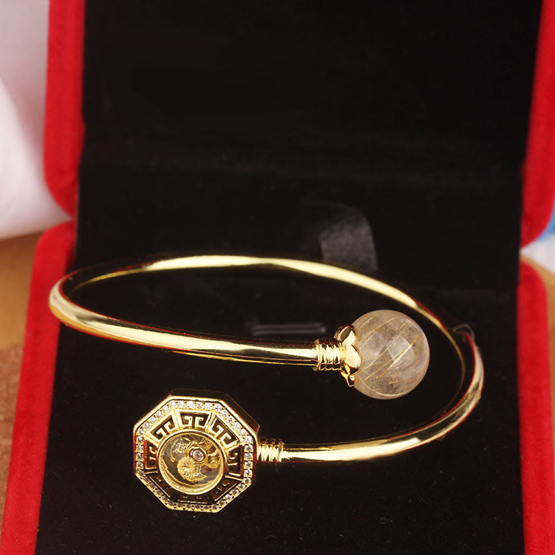 KarmaRipple's Rutilated Quartz Bronze Brass Rotatable Windmill Feng Sheng Shui Qi Courage Bracelet Bangle p14