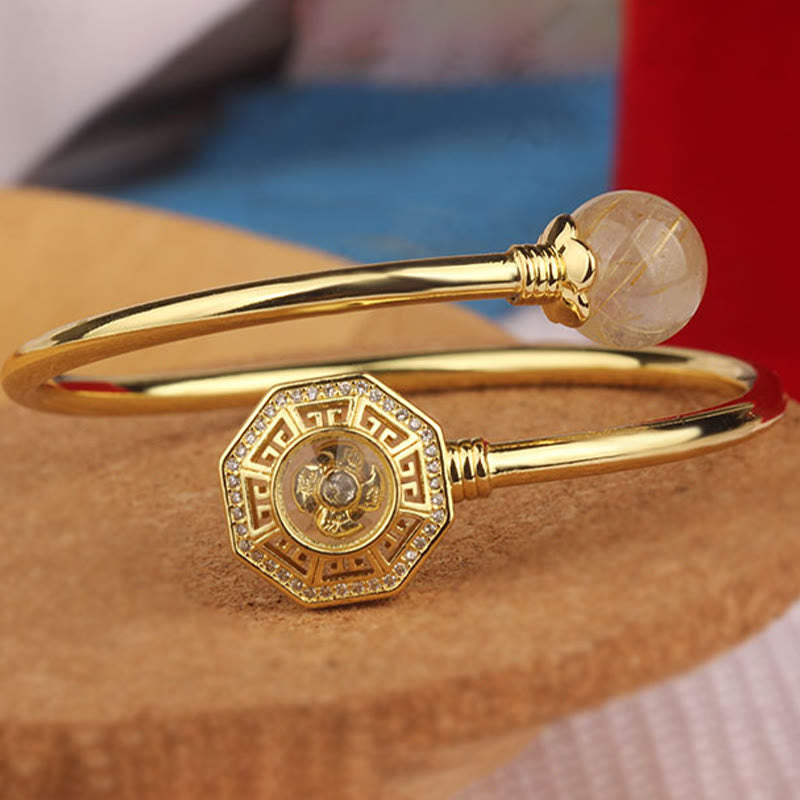 KarmaRipple's Rutilated Quartz Bronze Brass Rotatable Windmill Feng Sheng Shui Qi Courage Bracelet Bangle p16