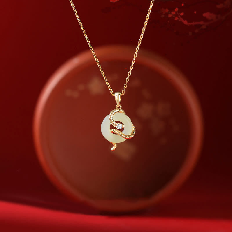 KarmaRipple's Authentic Hetian Jade 925 Sterling Silver Year Of The Snake Peace Buckle Fortune Pendant Necklace p3