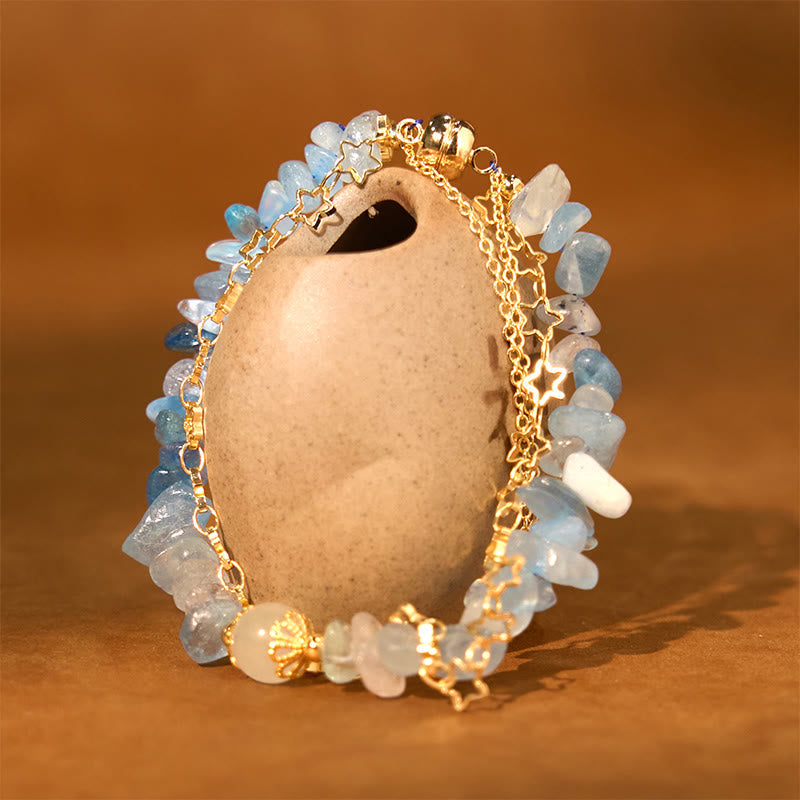KarmaRipple's Aquamarine Gravel Design Star Balancing Magnetic Buckle Bracelet p2