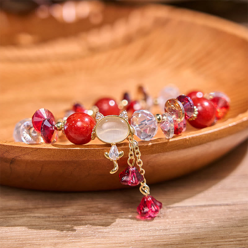 KarmaRipple's Amethyst Green Gemstone Red Gemstone Cat Balance Bracelet p25