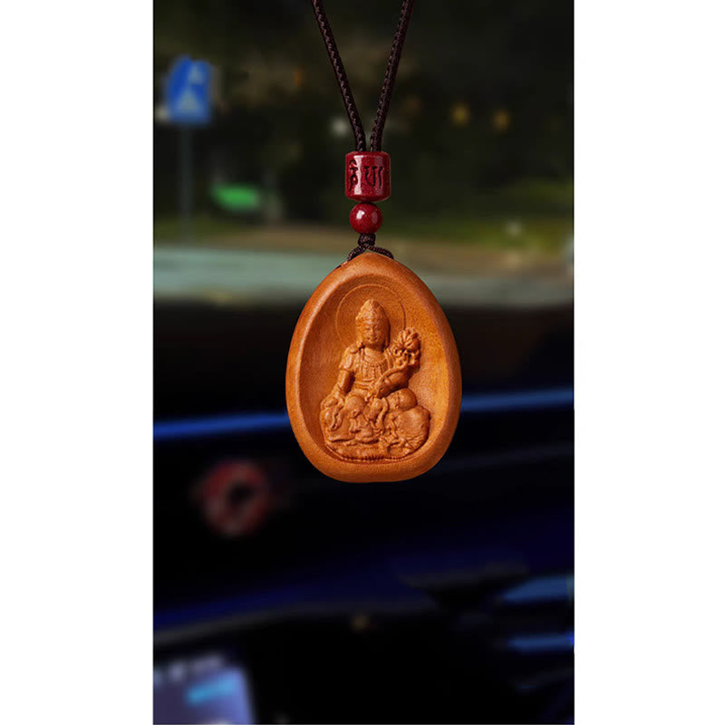 KarmaRipple's Peach Wood Cinnabar Om Mani Padme Hum Chinese Zodiac Black String Pendant Pendants p22