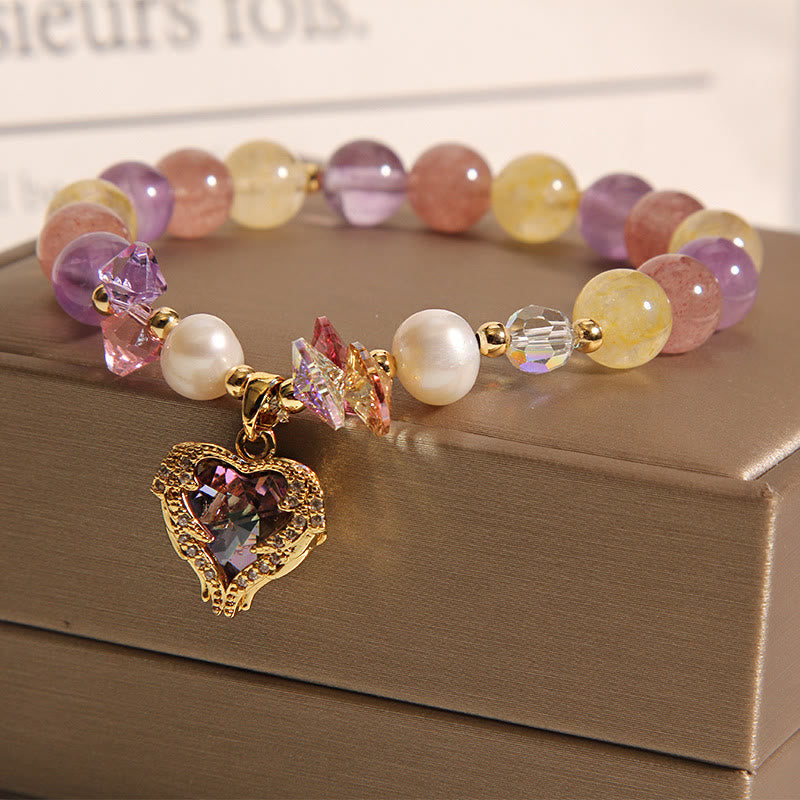 KarmaRipple's Red Tiger Eye Citrine Amethyst Heart Calm Bracelet p10