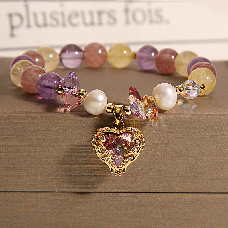 KarmaRipple's Red Tiger Eye Citrine Amethyst Heart Calm Bracelet p2