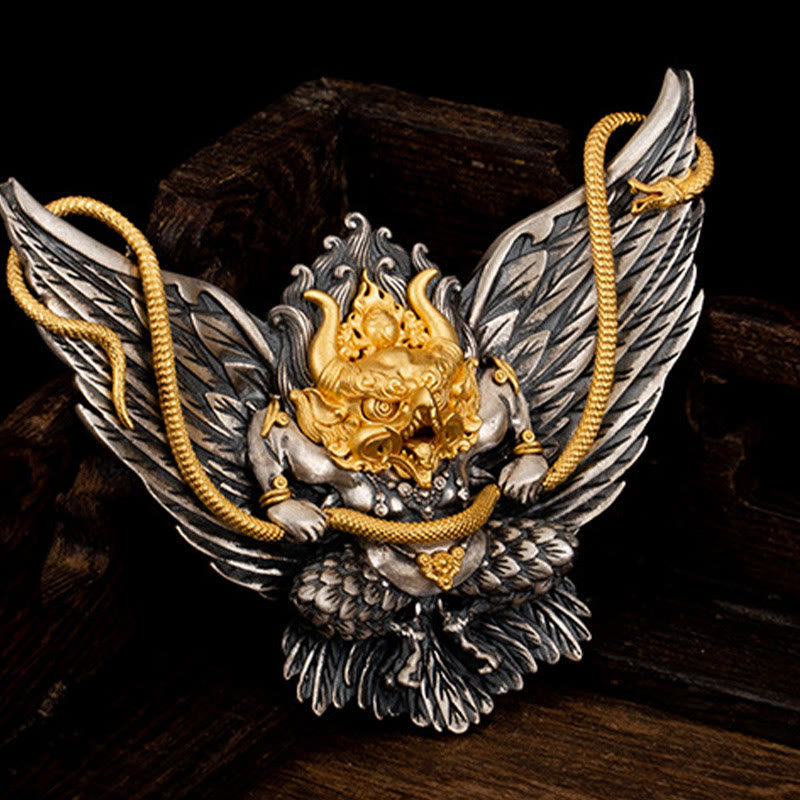 KarmaRipple's 925 Sterling Silver Tibetan Garuda Bird Dragon Snake Wisdom Pendant Necklace p7