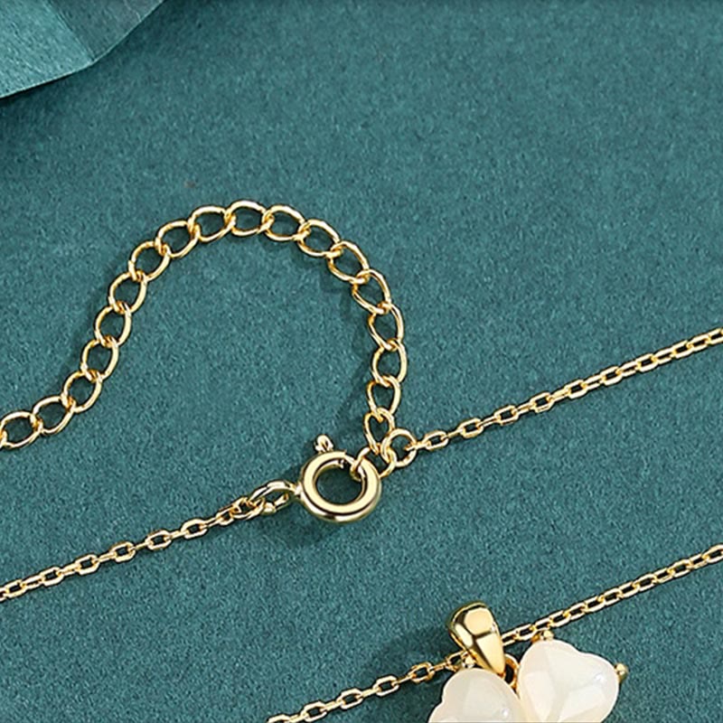 KarmaRipple's Hetian Jade 925 Sterling Silver Four Leaf Clover Pendant Necklace p6