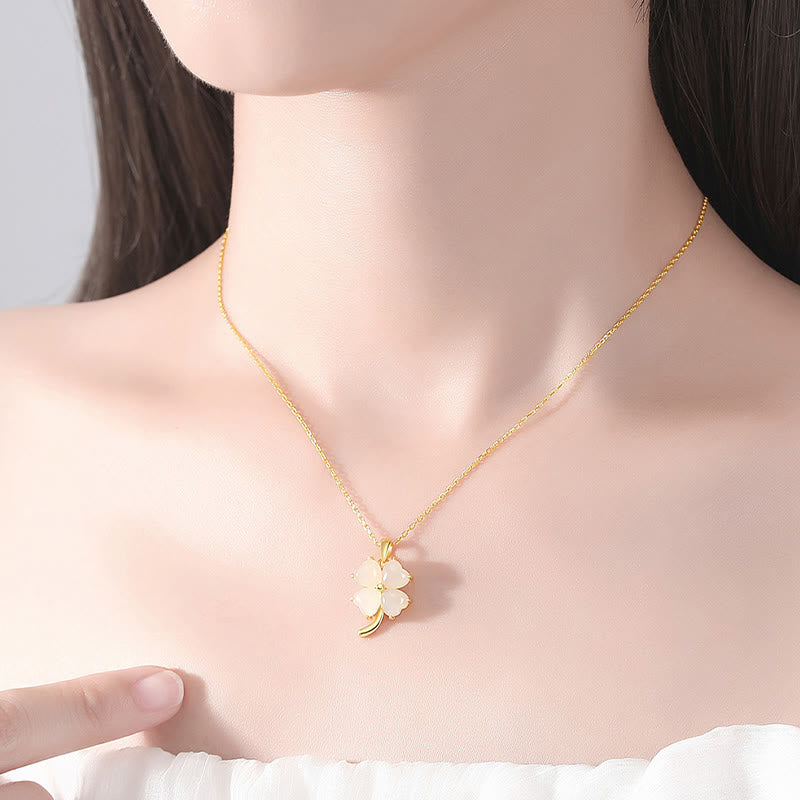 KarmaRipple's Hetian Jade 925 Sterling Silver Four Leaf Clover Pendant Necklace p10