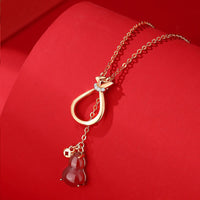 KarmaRipple's Red Agate Chalcedony 925 Sterling Silver Gourd Fortunate Bag Confidence Pendant Necklace