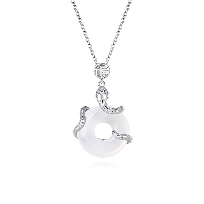 KarmaRipple's Chalcedony Peace Buckle 925 Sterling Silver Fu Character Year Of The Snake Positive Pendant Necklace p4