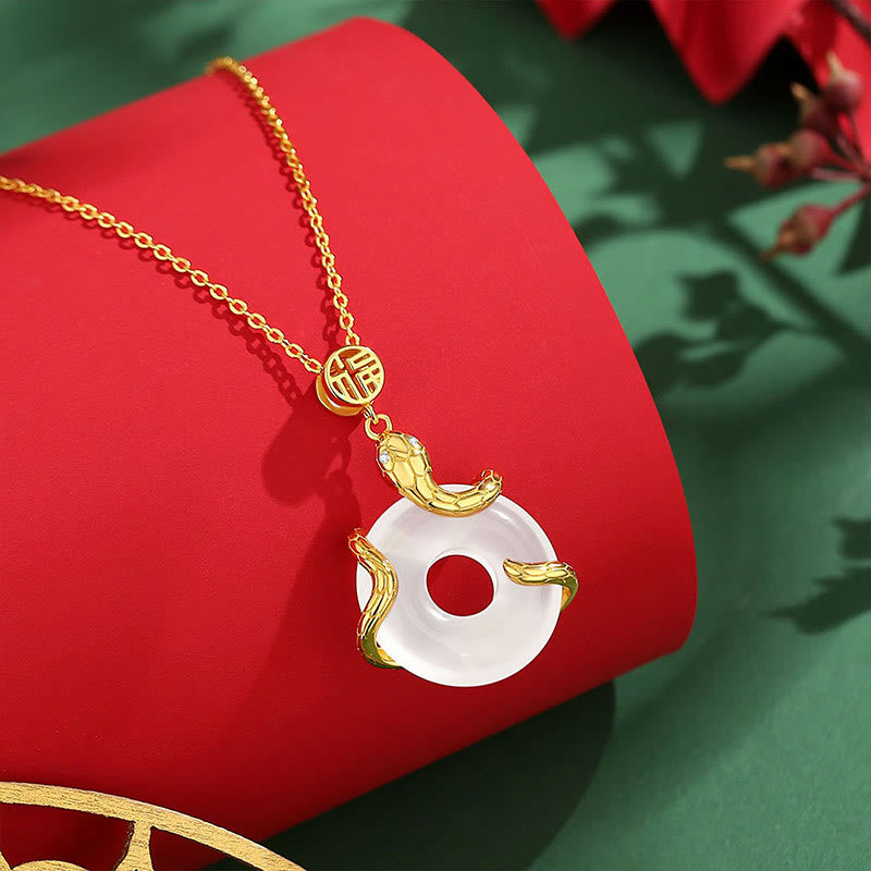KarmaRipple's Chalcedony Peace Buckle 925 Sterling Silver Fu Character Year Of The Snake Positive Pendant Necklace p2