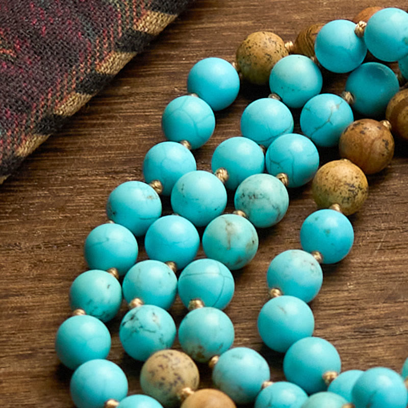 KarmaRipple's 108 Mala Beadwork Turquoise Picture Jasper Bead Tassel Balance Bracelet p6