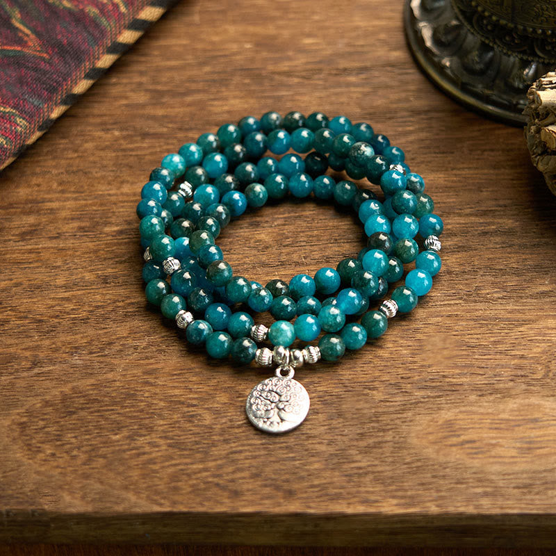 KarmaRipple's 108 Mala Beadwork Apatite Bead Om The Tree Of Life Lotus Buddha Bracelet p24