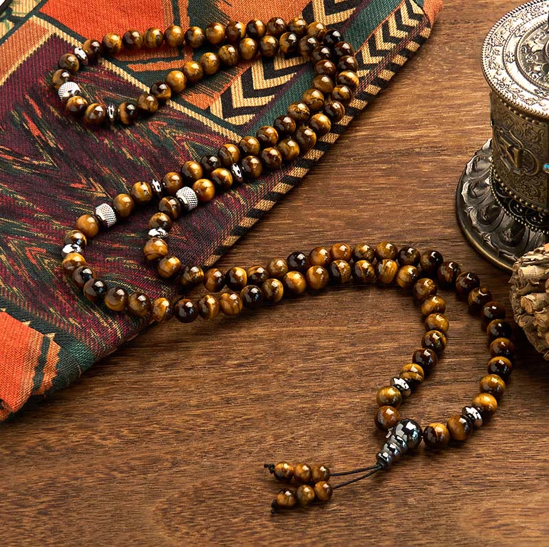 KarmaRipple's 108 Mala Beadwork Authentic Stone Tiger Eye Multi-turn Protection Bracelet p2