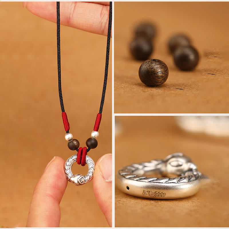 KarmaRipple's 999 Sterling Silver Year of the Snake Round Circle Agarwood Protection Pendant Necklace p10