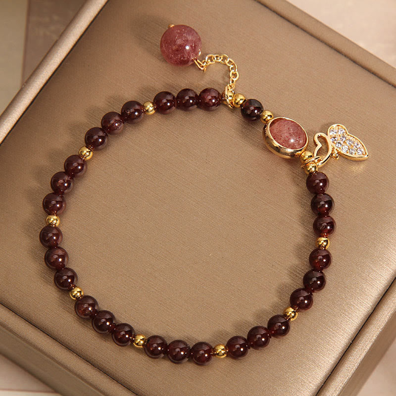 KarmaRipple's Authentic Garnet Strawberry Quartz Butterfly Protection Bracelet p2