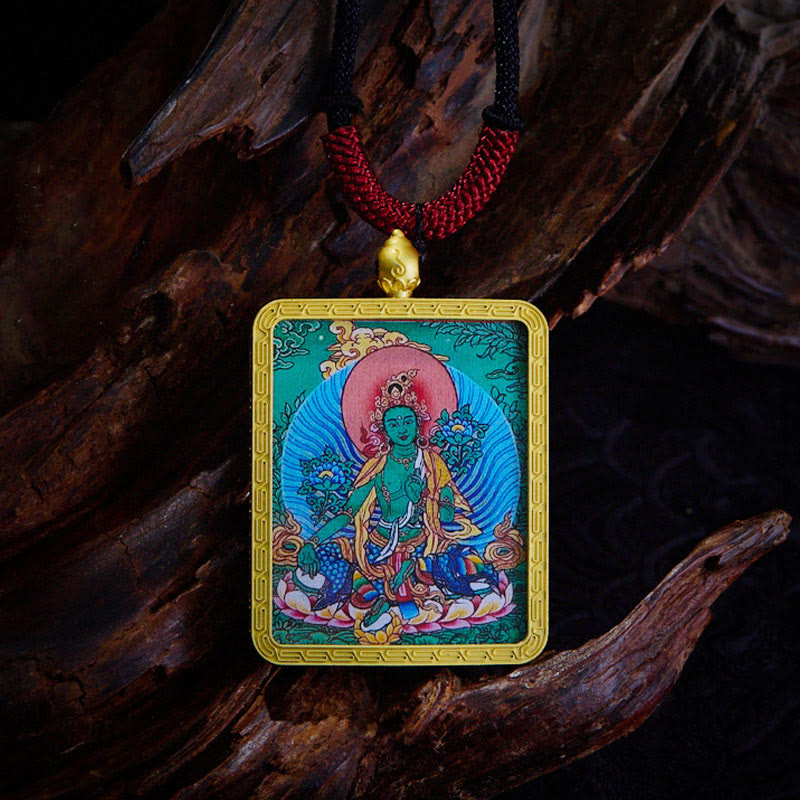 KarmaRipple's Tibetan Zakiram Nine Tailed Fox Yellow God of Wealth Painted Thangka Hope Pendant Necklace p26