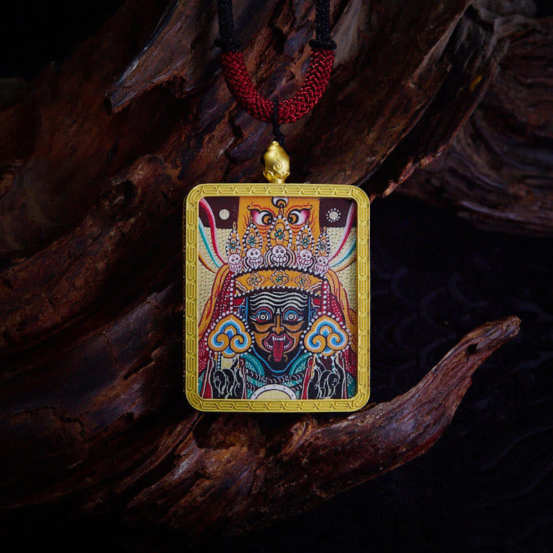 KarmaRipple's Tibetan Zakiram Nine Tailed Fox Yellow God of Wealth Painted Thangka Hope Pendant Necklace p31