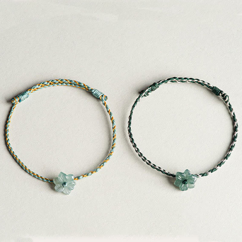 KarmaRipple's Handmade Green String Jade Orchid Woven Prosperity Bracelet p16