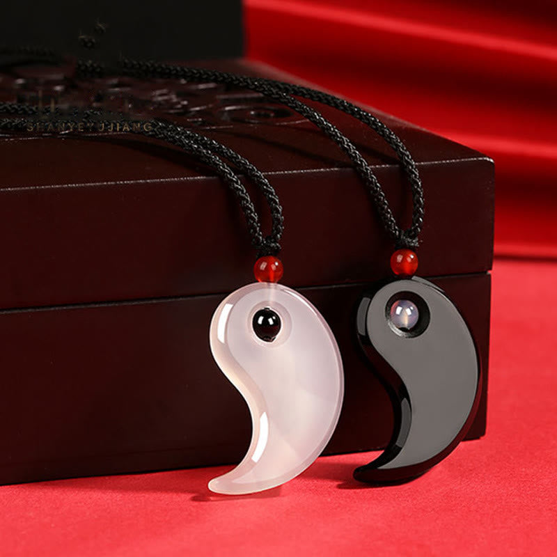 KarmaRipple's Black Onyx Ivory Agate Yin Yang Tai Chi Diagram Fortune Pair Pendant Necklace p5