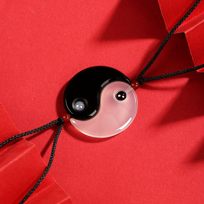 KarmaRipple's Black Onyx Ivory Agate Yin Yang Tai Chi Diagram Fortune Pair Pendant Necklace p2