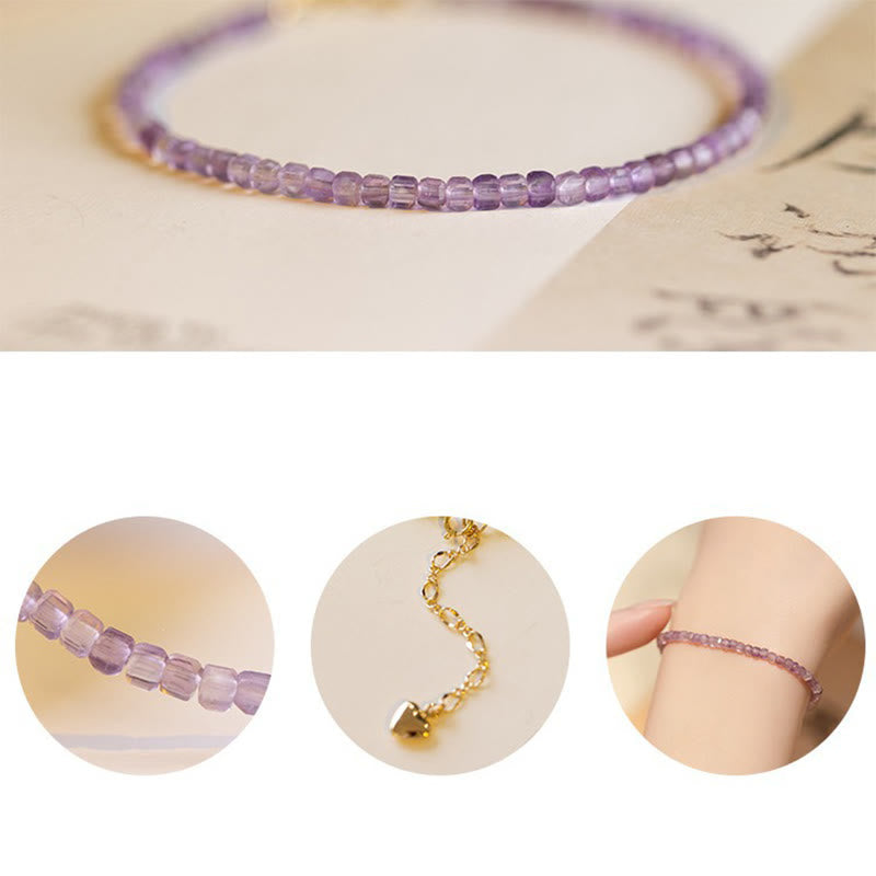 KarmaRipple's 2.5mm Authentic Amethyst Ultra-thin Beadwork 14k Gold Plated Bronze Inner Peace Bracelet p11
