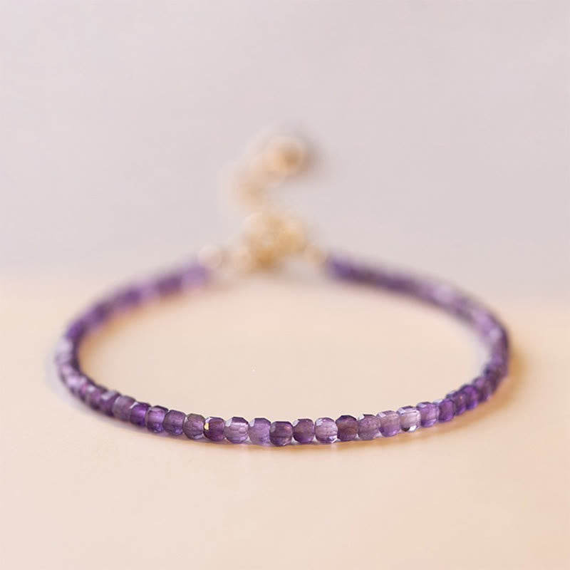 KarmaRipple's 2.5mm Authentic Amethyst Ultra-thin Beadwork 14k Gold Plated Bronze Inner Peace Bracelet p13
